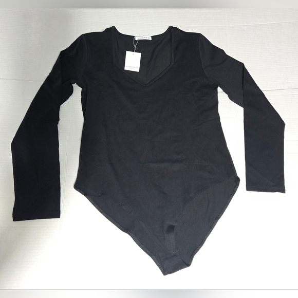 MANGOPOP Women's Sweetheart Square V Neck Long Sleeve T shirts Tops Bodysuits XL - Picture 2 of 7